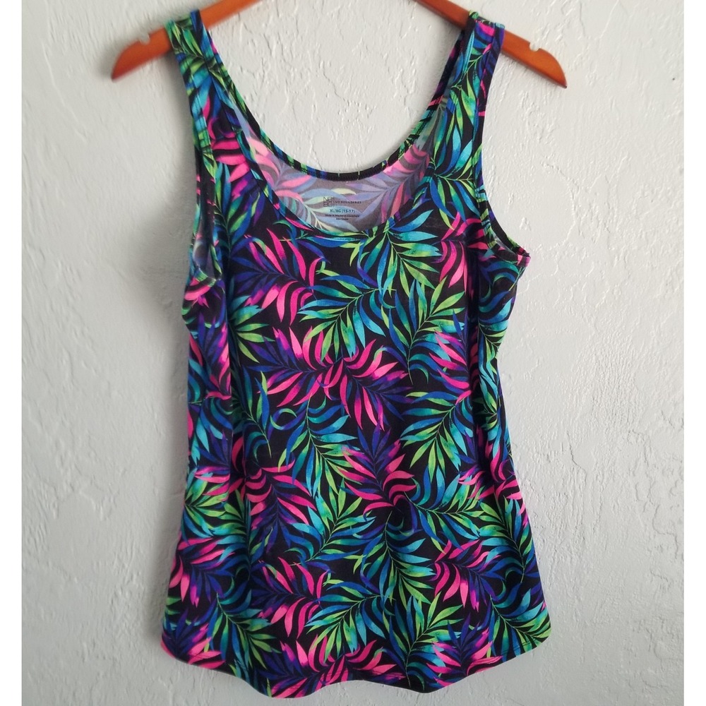 Top No Boundaries Tank Top Womens XL Multicolor Palm Leaves Stretch